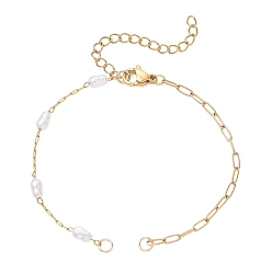 Золотой 316 Браслет ручной работы из звеньев, выполненный из хирургической нержавеющей стали с канцелярской скрепкой и пластиковой имитацией жемчуга., белые, ионное покрытие (ip), золотые, 6.42 дюйм (16.3 см)