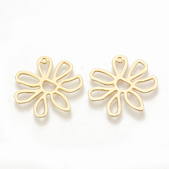 Настоящее золото 18K Латунные подвески, цветок, реальный 18 k позолоченный, 25x26x1 мм, отверстие : 1 мм