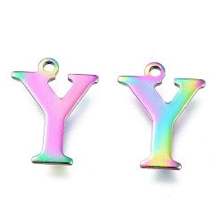 Letter Y Ионное покрытие (ip) 304 брелоки из нержавеющей стали, лазерная резка, алфавит, Радуга цветов, letter.y, 12.5x9.5x0.8 мм, отверстие : 1 мм