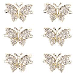 Golden 6Pcs Brass Micro Pave Clear Cubic Zirconia Links connectors, Butterfly, Golden, 12.5x18x3mm, Hole: 1mm