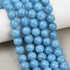 Deep Sky Blue Dyed Natural White Jade Beads Strands, Smooth Round, Deep Sky Blue, 10~10.2mm, Hole: 1mm, about 38pcs/strand, 14.96''~15.28''(38~38.8cm)
