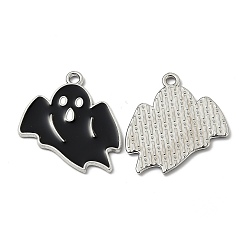 Black Alloy Enamel Pendants, for Halloween, Ghost, Platinum, Black, 26.5x23x1.2mm, Hole: 1.8mm