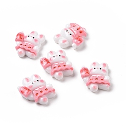 Белый Непрозрачные кабошоны из смолы, кролик с напитком, белые, 25x20x8 мм