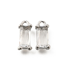 Платина Латунь стекло кулоны, прямоугольник амулеты, граненые, стойки покрытие, долговечный, без свинца и без кадмия, прозрачные, платина, 11x5x4 мм, отверстие : 1.4 мм
