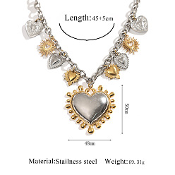 Golden & Stainless Steel Color Duo Tone 304 Stainless Steel Multi Heart Pendant Necklaces for Women, Golden & Stainless Steel Color, 17.72 inch(45cm)