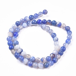 Blue Natural Striped Agate/Banded Agate Beads Strands, Dyed & Heated, Round, Blue, 6mm, Hole: 1.2mm, about 65pcs/strand, 15.16 inch(38.5cm)