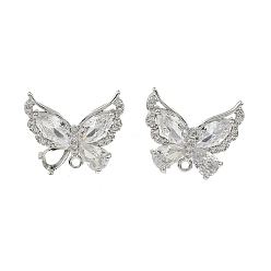 Платина Латунные микро-паве прозрачные серьги-гвоздики из циркония, без кадмия, без никеля и без свинца, бабочка, платина, 14.5x17 мм, отверстие : 1.2 мм, штифты : 10x1 мм