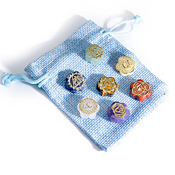 Смешанные камни 7 тема чакр натуральный кристалл кварца, зеленый авантюрин, кальцит, красная яшма, тигровый глаз, желтый нефрит и целебные камни аметиста, Камни рейки для балансировки энергии медитативной терапии, 16x6 мм, 7 шт / пакет