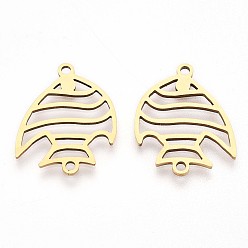 Золотой 201 соединительные звенья нержавеющие, лазерная резка, рыба, золотые, 19x16x1 мм, отверстие : 1.4 мм