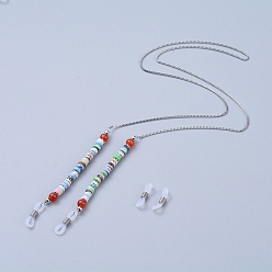 Carnelian 316 Surgical Stainless Steel Eyeglasses Chains, Neck Strap for Eyeglasses, with Natural Gemstone Beads, Handmade Polymer Clay Beads and Rubber Eyeglass Holders, 29.7 inch(75.5cm)