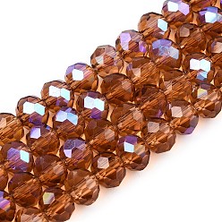 Темно-Золотистый Стеклянные бусины с гальваническим покрытием , с половиным покрытием цвета радуги, граненые, рондель, темные золотарник, 6x5 мм, отверстие : 1 мм, около 80~85 шт / нитка, 38~40 см