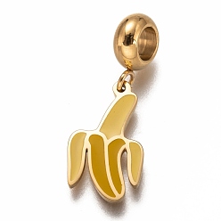 Golden 304 Stainless Steel European Dangle Charms, Large Hole Pendants, with Gold Enamel, Banana, Golden, 26mm, Hole: 4.5mm, Pendants: 17.5x10.5x1.5mm