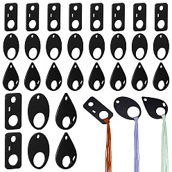 Черный 30шт 3 стиль акриловые нити намотки доски, шпулька для нити, карточка-органайзер ниток для вышивки крестиком, прямоугольная, овальная и каплевидная формы, чёрные, 49.5x24.5~34.5x3 мм, отверстие : 5~20 мм, 10 шт / стиль