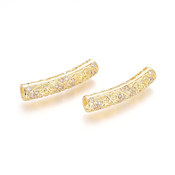 Golden Brass Micro Pave Clear Cubic Zirconia Beads, Long-Lasting Plated, Tube Beads, Golden, 30x6mm, Hole: 3.5mm