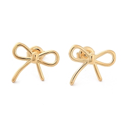 Real 14K Gold Plated 304 Stainless Steel Stud Earrings, Hollow Bowknot, Real 14K Gold Plated, 14x17mm