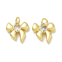 Oro Latón micro pavimenta claro cubic zirconia encantos, encantos del bowknot, chapado en rack, larga duración plateado, sin plomo y cadmio, dorado, 13.5x13.5x3.3 mm, agujero: 3 mm
