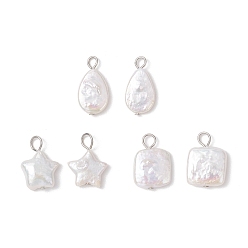Нержавеющая Сталь Цвет 3шт 3 стили подвески из натурального жемчуга кеши, с 304 петлями из нержавеющей стали, квадратная звезда-слеза, кремово-белые, цвет нержавеющей стали, 14~17x8.5~11x2~5.5 мм, отверстие : 2.2~3.3 мм, 1 шт / стиль