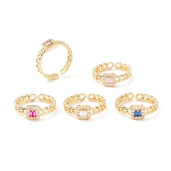 (52) Непрозрачная лаванда Квадратное кольцо-манжета со сверкающим кубическим цирконием, настоящее 18k позолоченное кольцо-солитер в форме панцирной цепочки из латуни для женщин, без кадмия и без свинца, разноцветные, размер США 6 1/2 (16.9 мм)