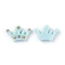 Pale Turquoise Resin Cabochons, with Rhinestone, Crown, Crystal, Pale Turquoise, 13x19x4mm