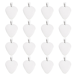 Stainless Steel Color Stainless Steel Pendants, Laser Cut, with Snap on Bails, Stamping Blank Tag, Guitar Pick, Stainless Steel Color, 32x18x1.5mm, Hole: 2.5mm, 11x9.5x5mm, 40sets/box