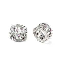 Platino Micro pavé de latón con cuentas medianas de circonita cúbica color orquídea, columna, sin plomo y cadmio, chapado en rack, larga duración plateado, Platino, 10x6 mm, agujero: 6.5 mm