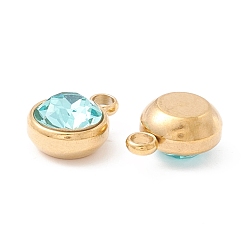 Turquoise Ion Plating(IP) 304 Stainless Steel with K9 Glass, Real 18K Gold Plated, Turquoise, 13.5x10x6.5mm, Hole: 2.5mm