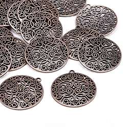 Красная Медь Подвески из сплава , без кадмия, без никеля и без свинца, плоско-круглые, Красная медь, 35x2.5 мм, отверстие : 2 мм