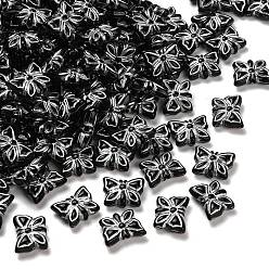 Черный Непрозрачные акриловые бусины, серебристого металла, обвитыми, бабочка, чёрные, 11x14.5x5 мм, отверстие : 1.8 мм, Около 1000 шт / 500 г