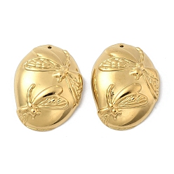 Настоящее золото 18K 304 подвески из нержавеющей стали, овальные с стрекоза, ионное покрытие (ip), реальный 18 k позолоченный, 32.5x25x6.5 мм, отверстие : 1.2 мм