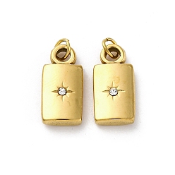 Настоящее золото 18K 304 из нержавеющей стали Кристалл Rhinestone подвески, с целью перехода в кольце, прямоугольный шарм, ионное покрытие (ip), реальный 18 k позолоченный, 14.5x7x3 мм