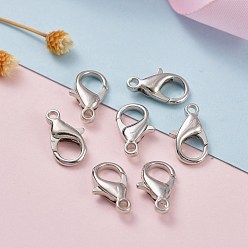 Platinum Zinc Alloy Lobster Claw Clasps, Parrot Trigger Clasps, Cadmium Free & Nickel Free & Lead Free, Platinum, 14x8mm, Hole: 1.8mm