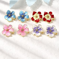 Настоящее золото 18K Серьги-гвоздики с цветком из латуни и эмали, стойки покрытие, долговечный, без кадмия и без свинца, реальный 18 k позолоченный, 27.5 мм