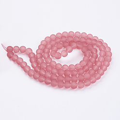 Salmon Transparent Glass Bead Strands, Frosted, Round, Salmon, 8mm, Hole: 1~1.6mm, about 99pcs/strand, 31.4 inch