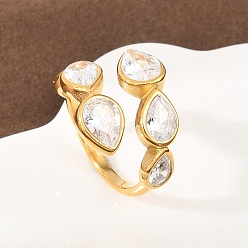 Прозрачный 304 Открытые кольца для манжеты из нержавеющей стали с кубическим цирконием, слеза, золотые, прозрачные, 2.5~7.5 мм, внутренний диаметр: 19 мм