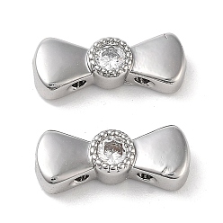 Платина Многожильные звенья с бантом из латуни, прозрачным фианитом, без кадмия, без никеля и без свинца, платина, 5x13x3.5 мм, отверстие : 1 мм