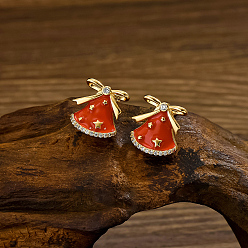 Золотой Серьги-гвоздики с рождественскими колокольчиками из латуни, золотые, 15x15 мм