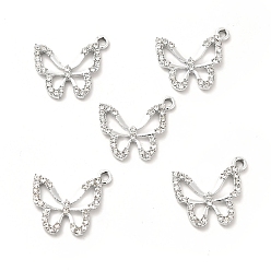 Crystal Alloy Rhinestone Pendants, Platinum Tone Hollow Out Butterfly Charms, Crystal, 20x22.5x2.8mm, Hole: 2mm