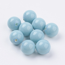 Turquoise Shell Pearl Half Drilled Beads, Round, Turquoise, 10mm, Hole: 1mm