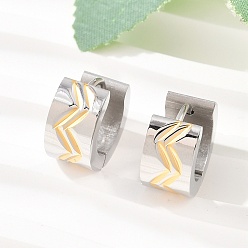 Золотой & Цвет Нержавеющей Стали Двухцветные 304 серьги-кольца из нержавеющей стали в полоску, с 316 ушными шпильками из хирургической нержавеющей стали, ионное покрытие (ip), золотые и нержавеющая сталь цвет, 13.5x7 мм