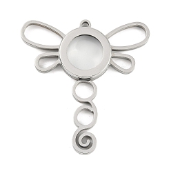 Нержавеющая Сталь Цвет 304 медальон из нержавеющей стали, большие подвески, со стеклом, очарование стрекозы, цвет нержавеющей стали, 50x47.5x6 мм, отверстие : 2.2 мм