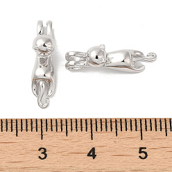Platinum Rhodium Plated 925 Sterling Silver Pendants, Cat Charms, with S925 Stamp, Platinum, 18.5~19x5x6mm, Hole: 2.5x3.5mm