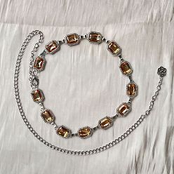 Свет Колорадо Топаз Цепочка из сплава со стразами в стиле бохо с прямоугольными звеньями, платина, свет Колорадо Топаз, 1120 мм