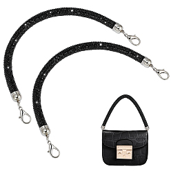 Платина 2шт. круглые ручки для сумок из синтетического каучукового шнура с блестящими стразами, Сплав с застежками, платина, 305x10 мм