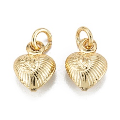 Real 18K Gold Plated Brass Charms, Long-Lasting Plated, with Jump Ring, Heart, Real 18K Gold Plated, 10x7x4mm, Jump Ring: 4x1mm, 2.5mm inner diameter