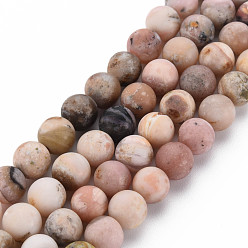 Pink Opal Natural Pink Opal Beads Strands, Frosted, Round, 8~9mm, Hole: 1mm, about 45~48pcs/strand, 15.7 inch