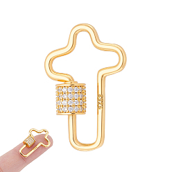 Cross 1шт. 925 подвески-карабин с винтовым замком из стерлингового серебра, с четким кубического циркония, крестик, 24x16x1.5 мм