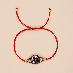 Красный Браслеты из стеклянных бус в богемном стиле, плетеные браслеты из бисера для женщин, глаз, красные