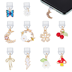 (52) Непрозрачная лаванда 10шт пластиковые мобильные пылезащитные заглушки, с подвесками из сплава и акрила, разнообразные, разноцветные, 20~35 мм, 10 шт / комплект