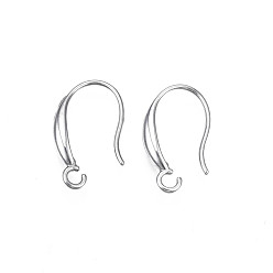 Stainless Steel Color Tarnish Resistant 304 Stainless Steel Earring Hooks, with Horizontal Loop, Flat Ear Wire, Stainless Steel Color, 18x10x3mm, Hole: 2mm, 20 Gauge, Pin: 0.8mm