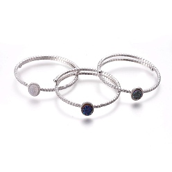 Mixed Color (Jewelry Parties Factory Sale)Natural Agate Stretch Bangles, with Cubic Zirconia and Brass Findings, Oval, Mixed Color, 1-7/8 inch(4.7cm)